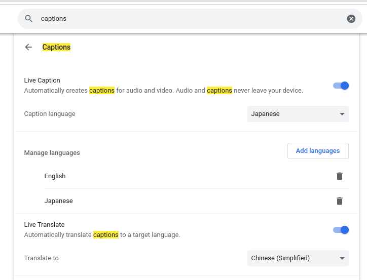 enable Live Captions and Live Translate